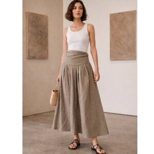 NWT Black Crane Wrap Skirt Sand Rayon Cotton Pleated Midi Minimalist MSRP $249